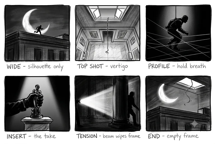 Museum Heist — Noir Storyboard — AI-generated Manga Noir preview