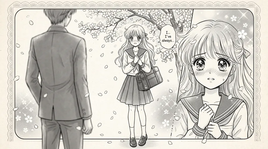 Cherry Blossom Confession Scene — AI-generated Shoujo Manga preview